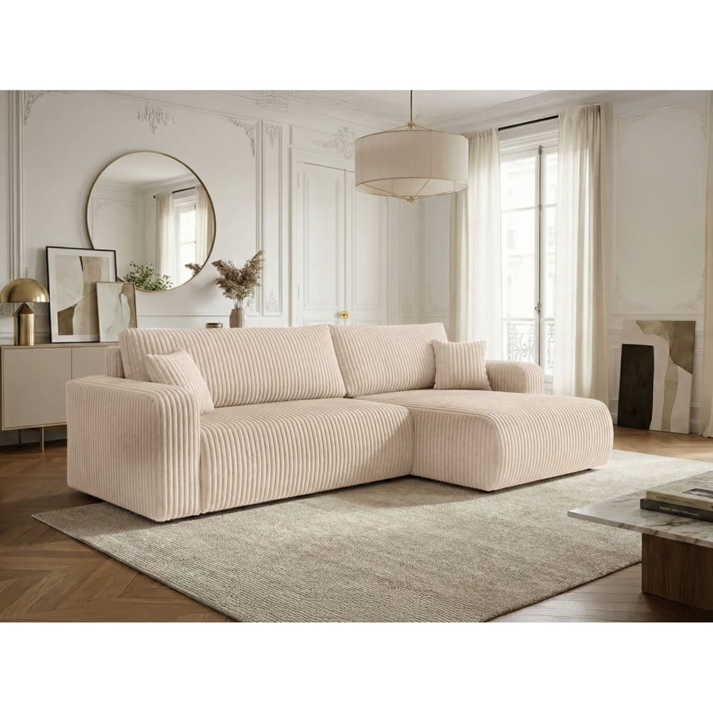 Canapé d'angle réversible conv 5p ALYA velours cotelé épais beige