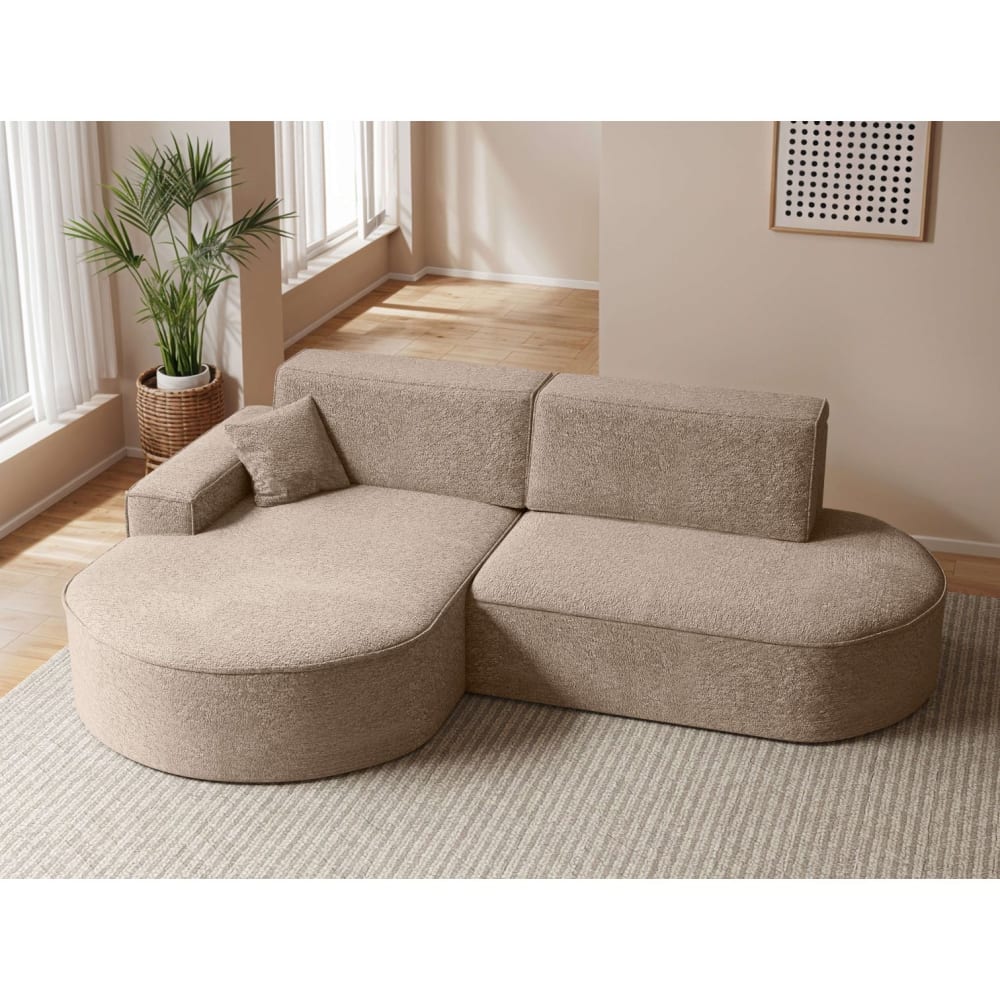 Canapé d'angle gauche convertible 4pl marlo en tissu chenille taupe