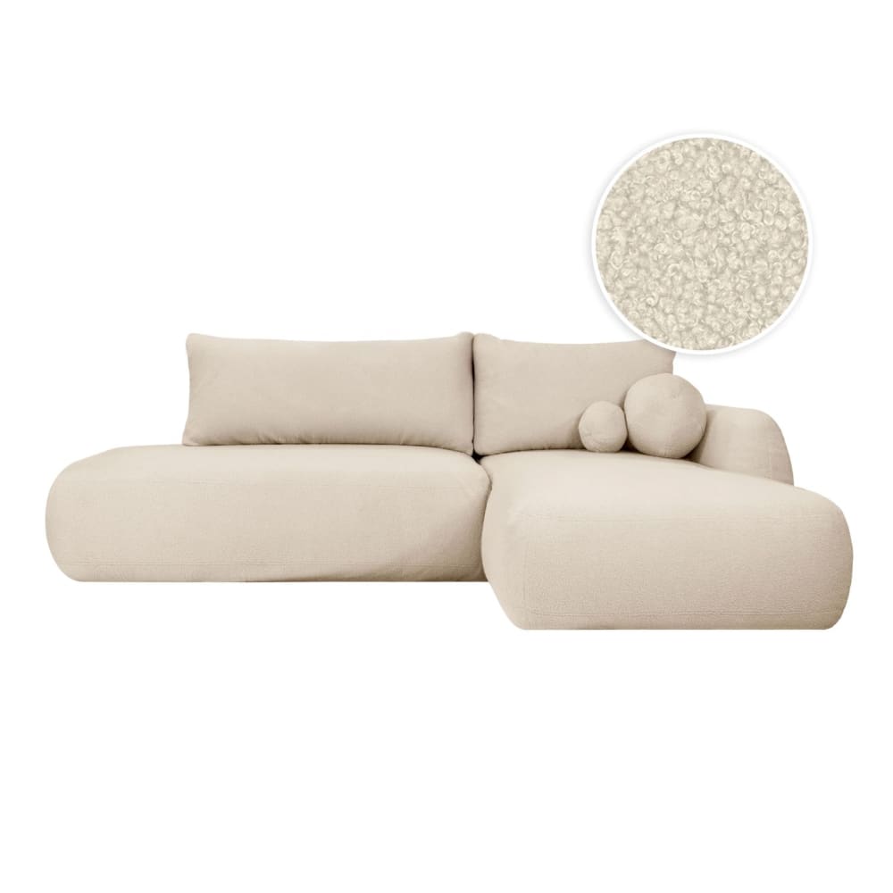 Canapé d'angle droit convertible 5p FABIO en tissu bouclette - Blanc