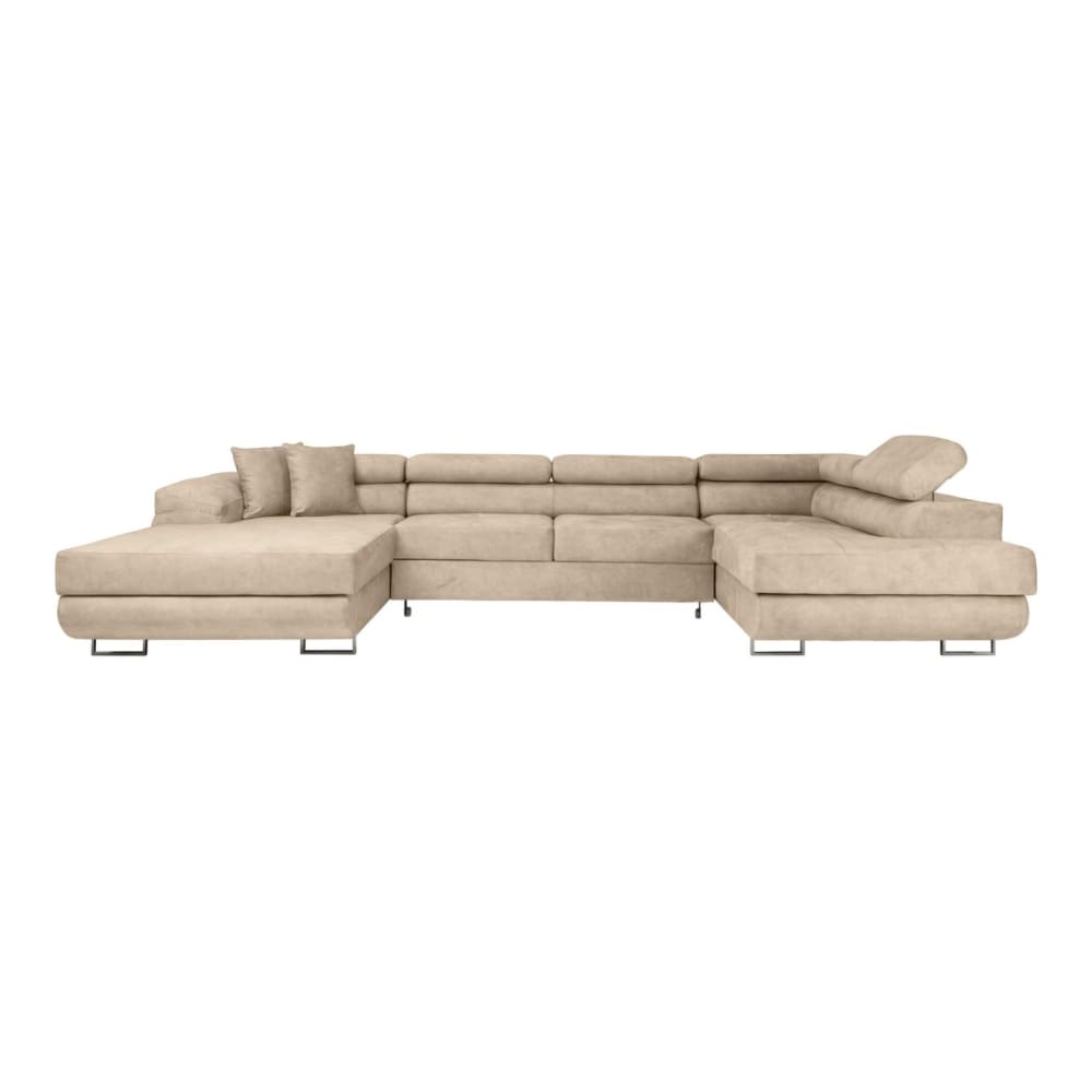 Canapé panoramique 6p FLAVIO convertible 2 coffres en tissu beige
