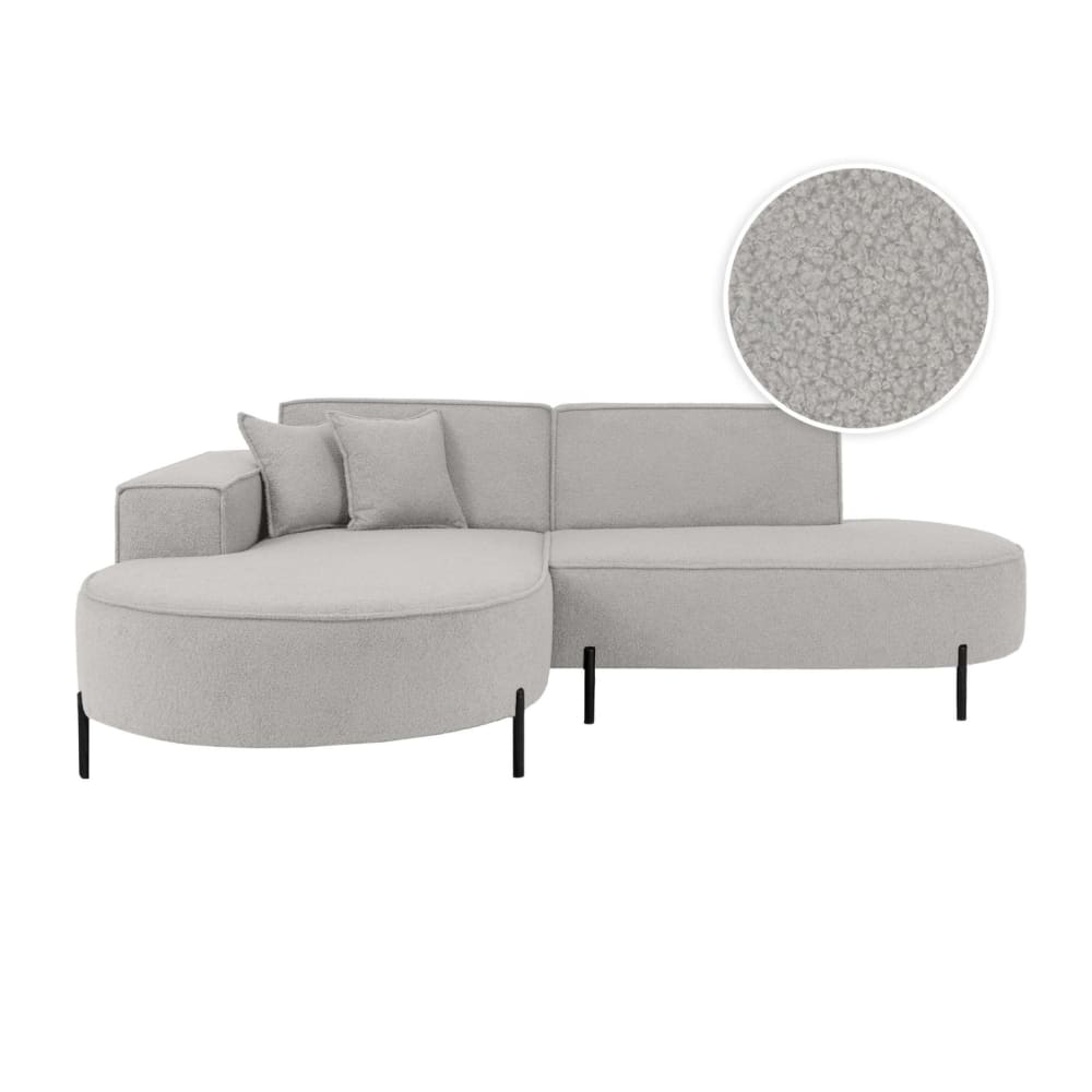 Canapé d'angle gauche 4 places MARLON en tissu bouclette gris clair