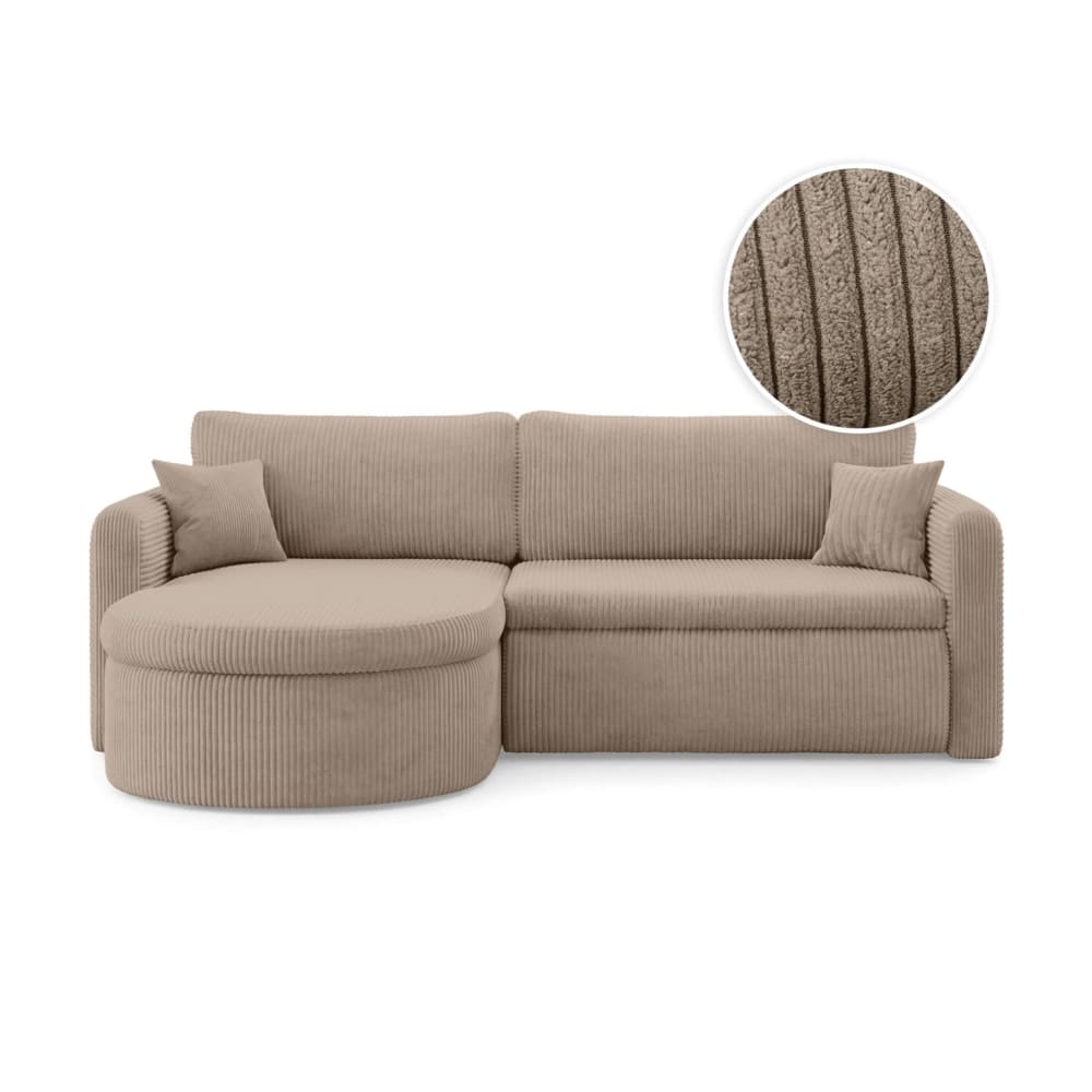 Canapé d'angle reversible convertible 4pl VERA en velours côtelé taupe