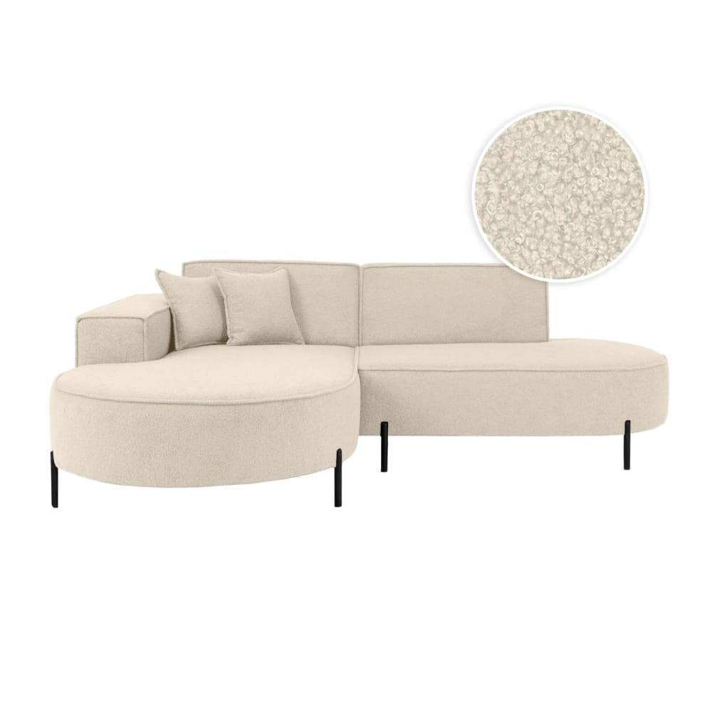 Canapé d'angle gauche 4 places MARLON en tissu bouclette blanc