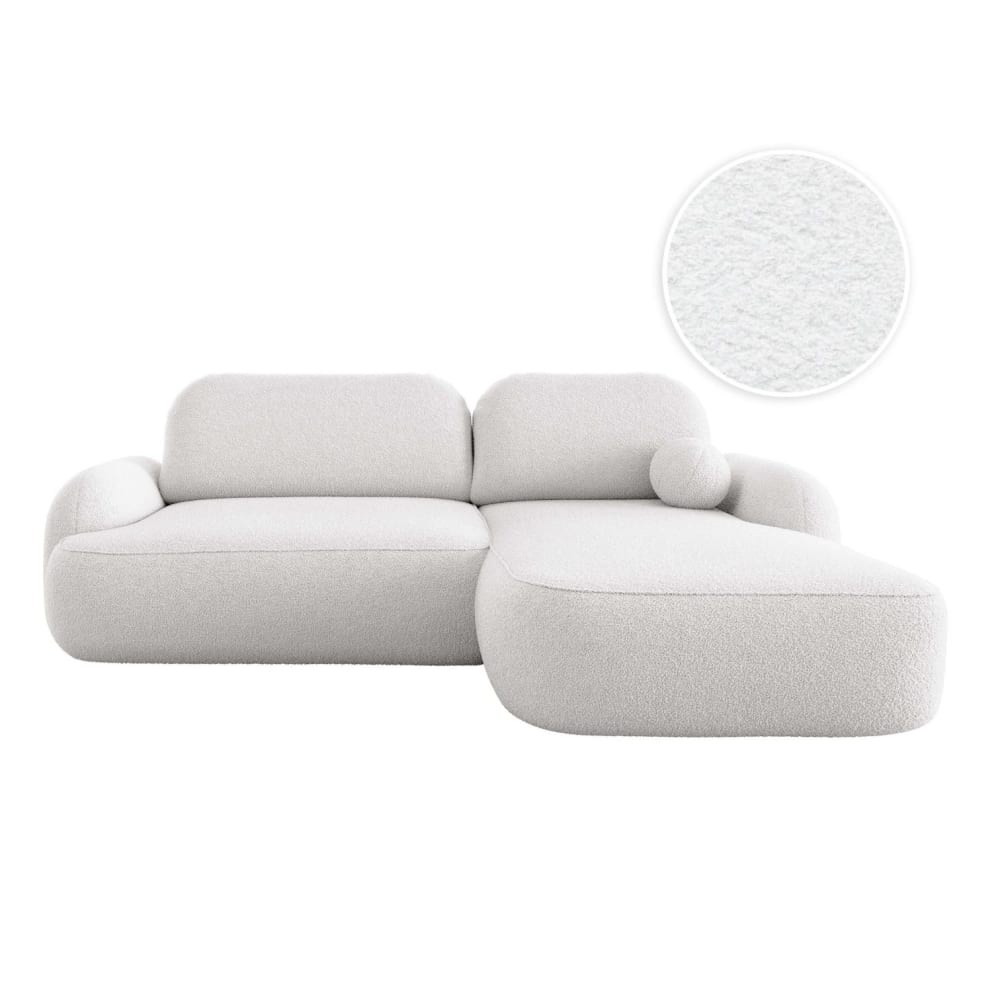 Canapé d'angle droit convertible 4p MILLY en tissu bouclette blanc