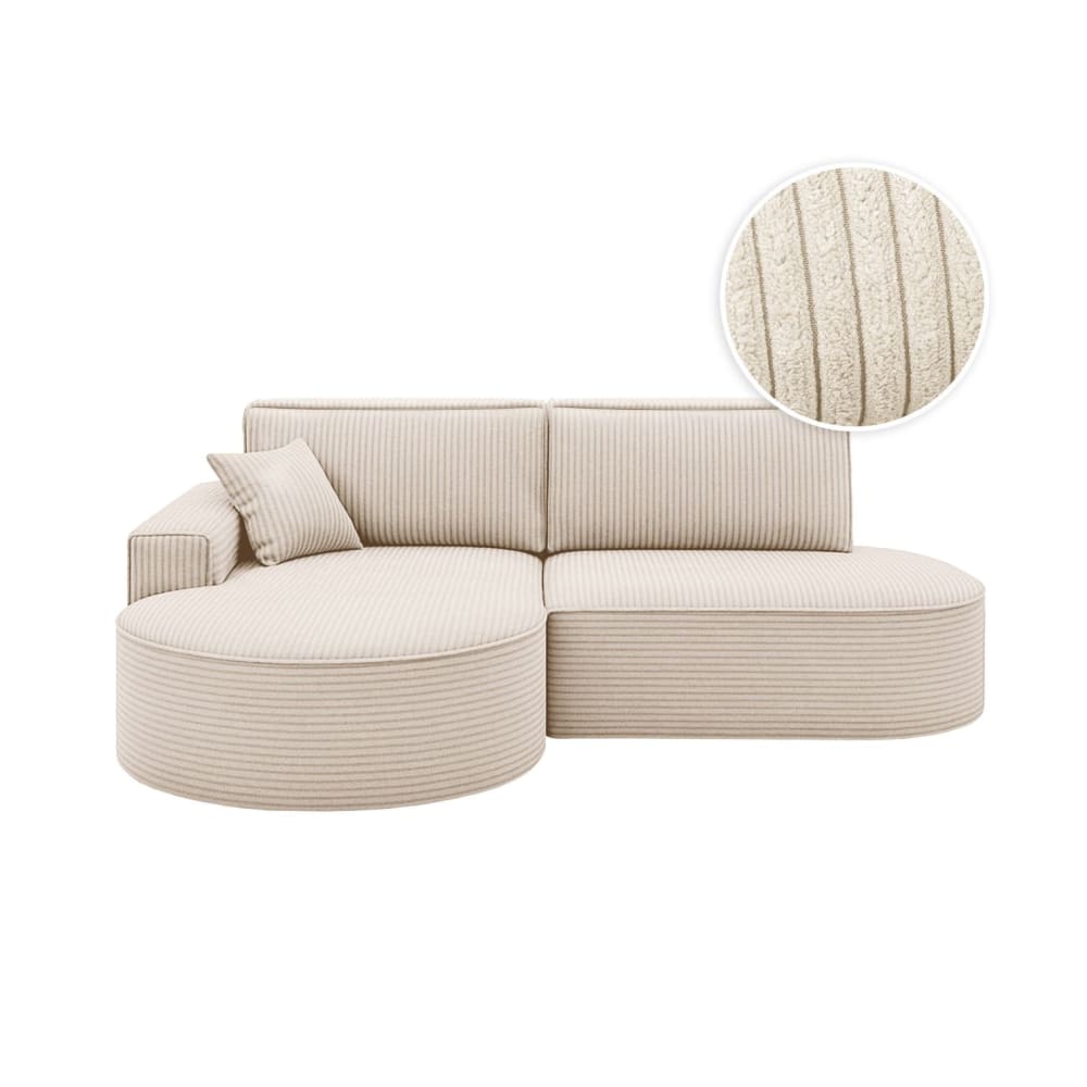 Canapé d'angle gauche convertible 4pl MARLO en velours cotelé beige