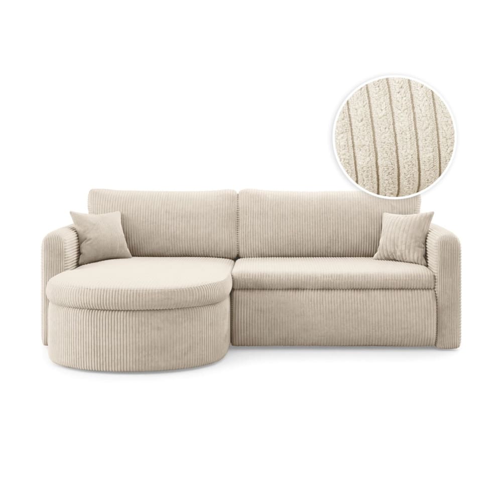 Canapé d'angle reversible convertible 4pl VERA en velours côtelé beige