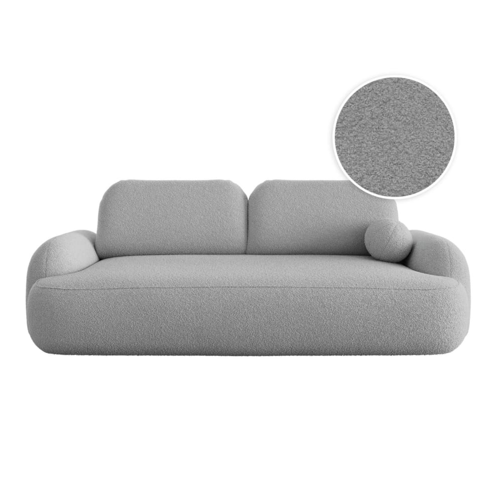 Canapé convertible 3pl MILLY avec coffre en tissu bouclette gris clair