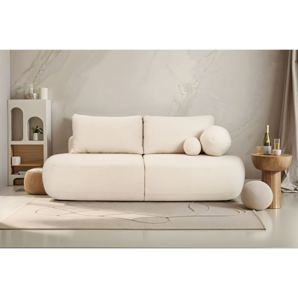 Canapé convertible fabio 4 places en tissu bouclette - blanc cassé