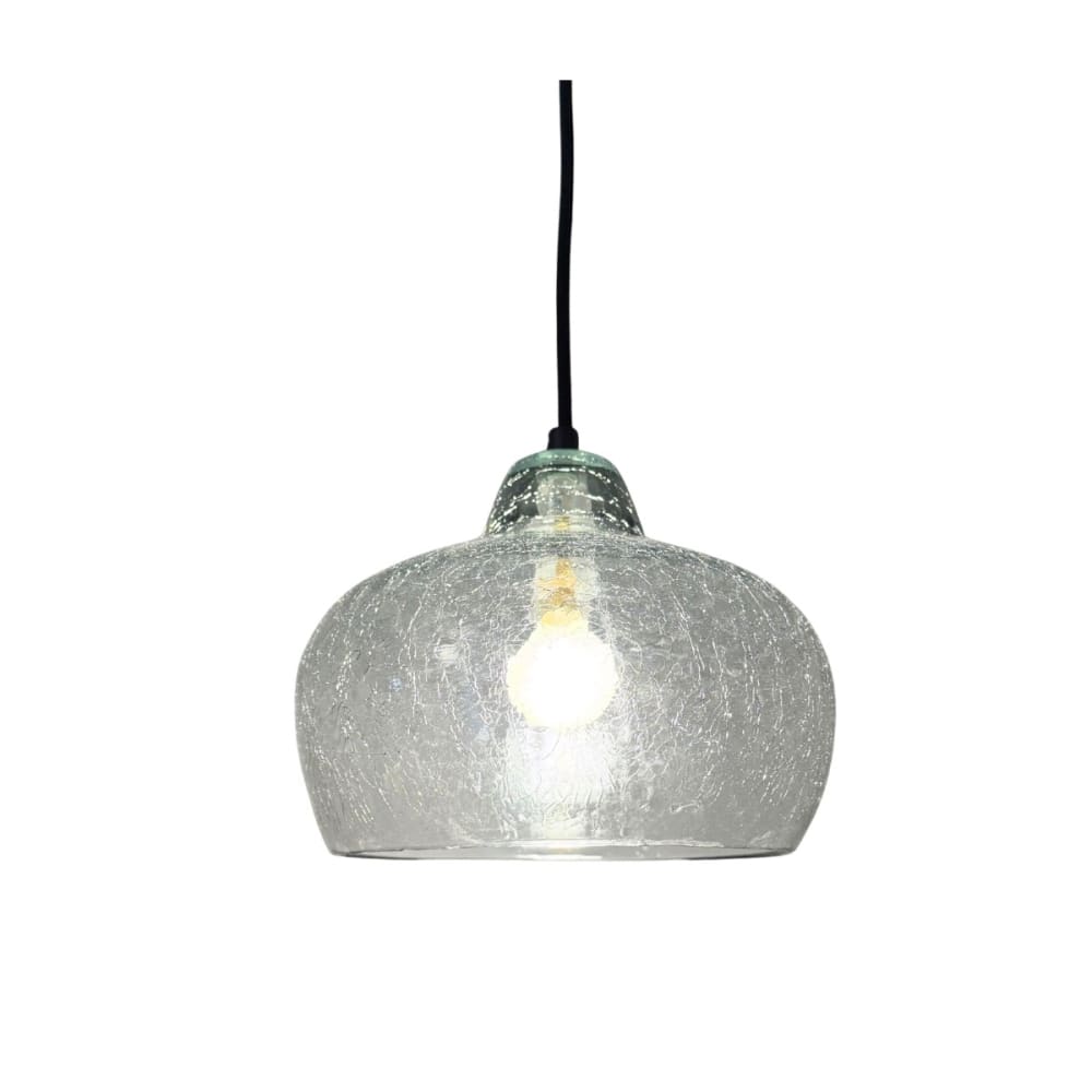 Suspension en verre soufflé craquelé fumé, D.21cm