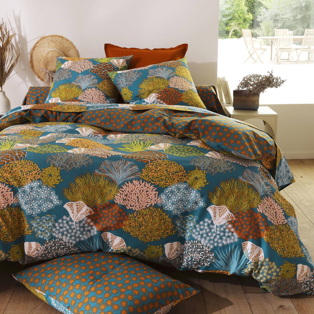 Housse de couette en coton bleu 200x200cm