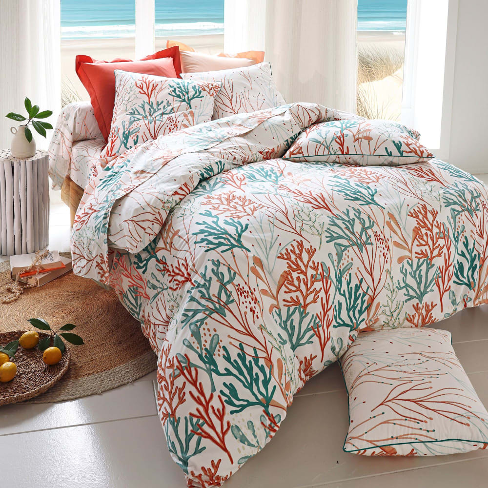 Housse de couette en coton orange corail 260x240cm