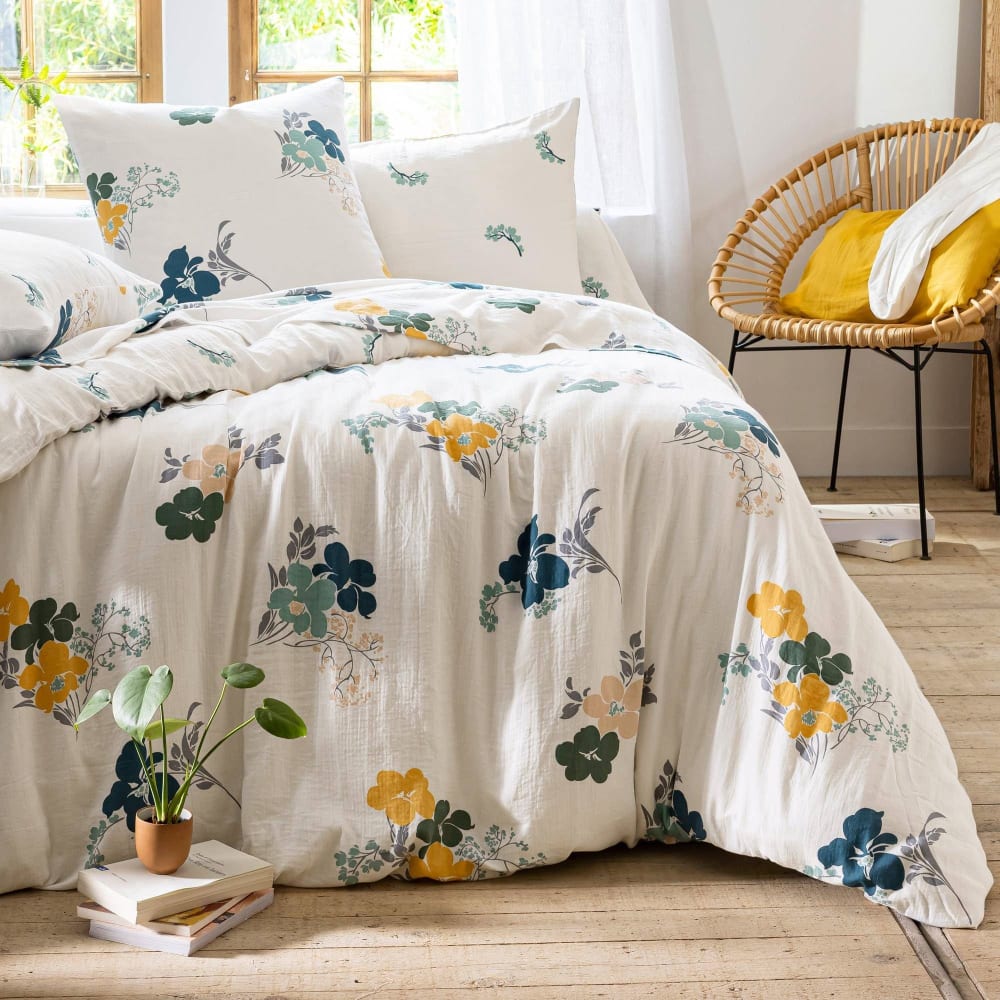 Housse de couette en coton blanc écru 140x200cm