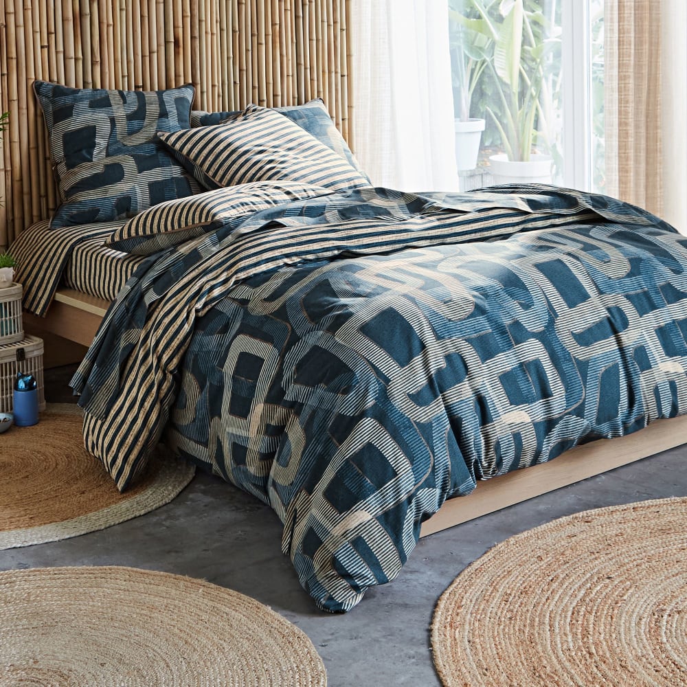 Housse de couette en coton bleu 140x200cm