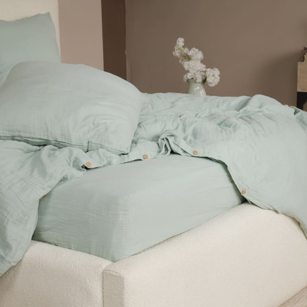 Parure housse de couette gaze de coton vert givrée 240x220 cm — vue 4