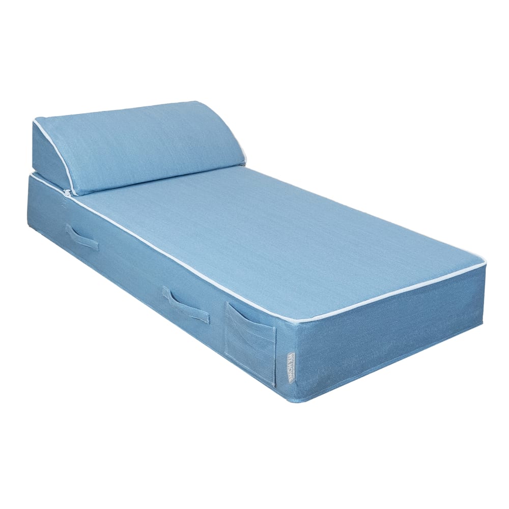 Lit bain de soleil 1 place - Bleu jean raphia