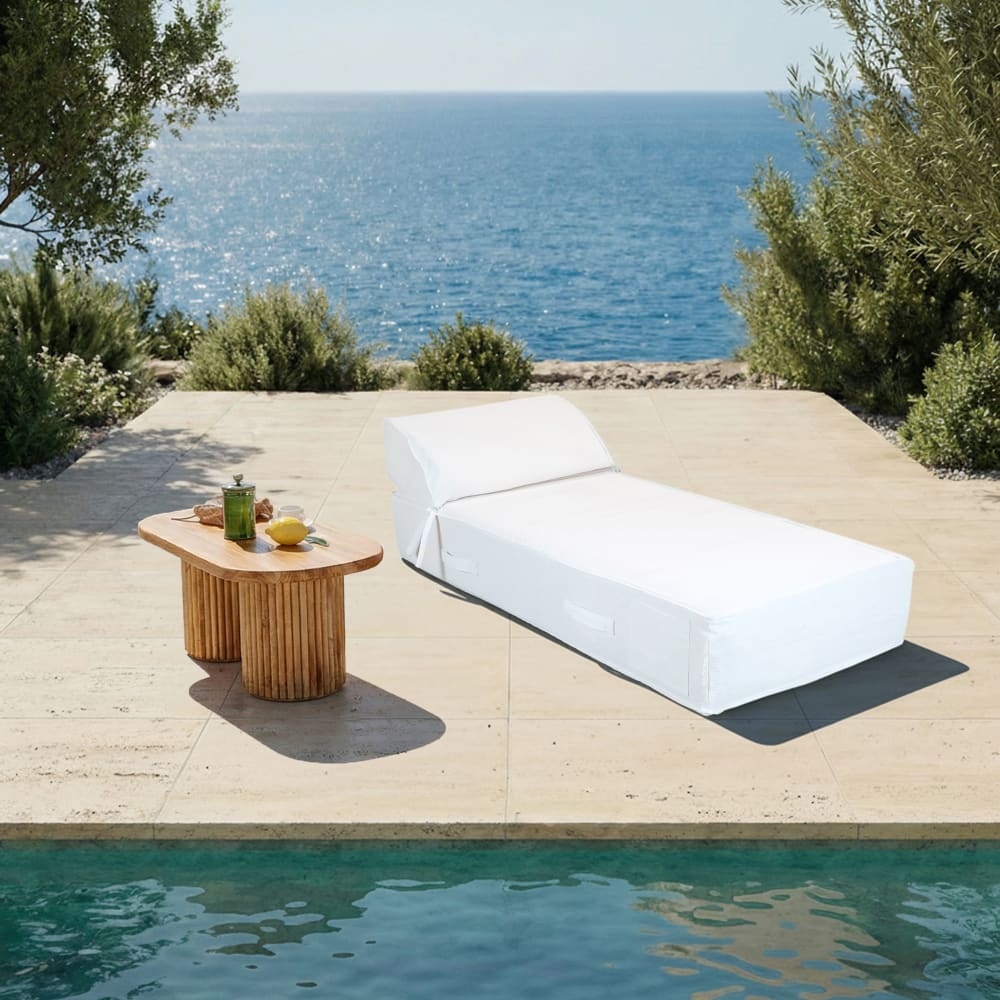 Lit bain de soleil 1 place - blanc raphia