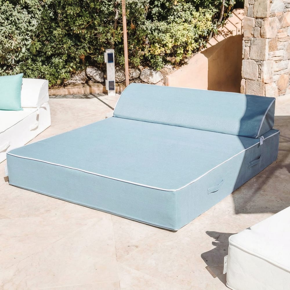 Lit bain de soleil 2 places - Bleu jean raphia