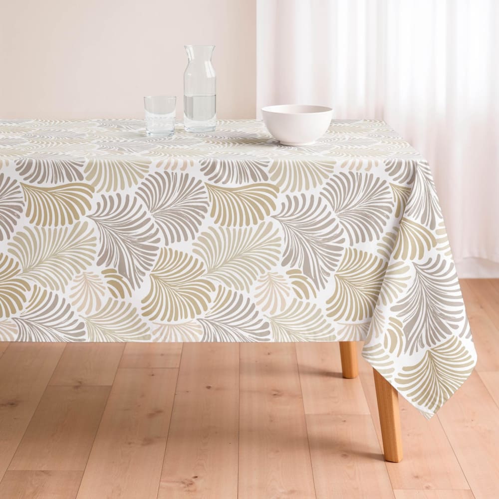 Beige fleckabweisende Baumwoll-Tischdecke tropische Blätter