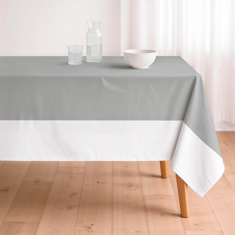 Fleckabweisende Baumwoll-Tischdecke zweifarbig grau weiß 155x300