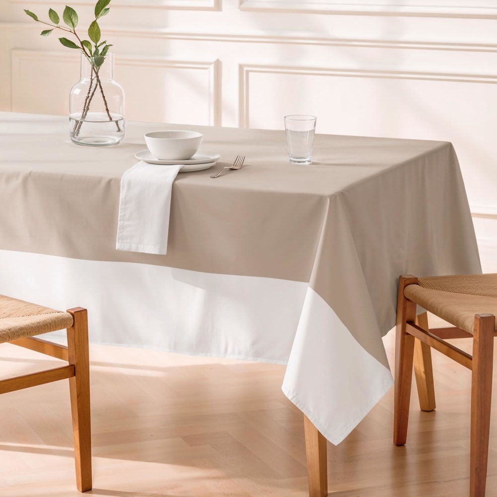 Fleckabweisende Baumwoll-Tischdecke zweifarbig beige weiß 155x250