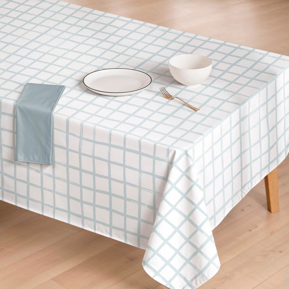 Blaue fleckabweisende Baumwoll-Tischdecke Karomuster 155x200 -