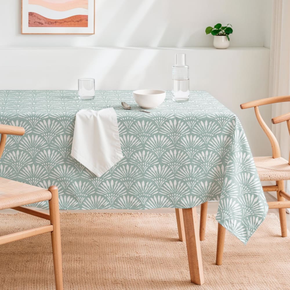 Fleckabweisende Baumwoll-Tischdecke blau Fächermuster 155x200 -