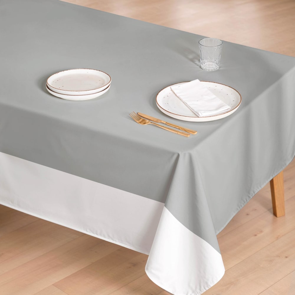 Nappe antitache en coton bicolore gris et blanc 155x200