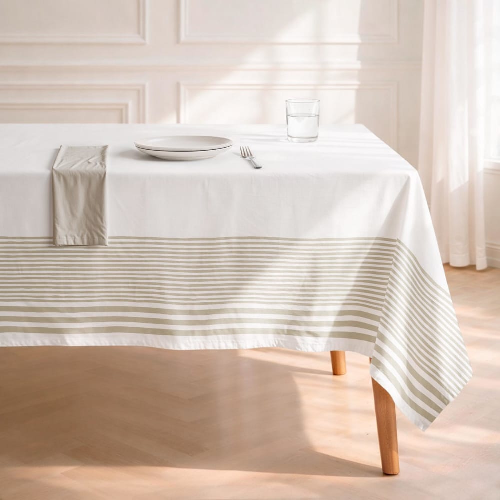 Fleckabweisende Baumwoll-Tischdecke beige mit Streifen 155x250 -