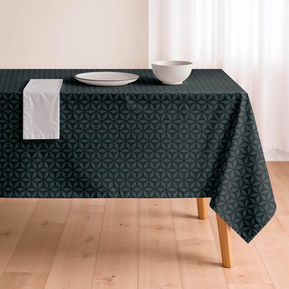 Nappe bleu pétrole antitache en coton motif étoiles 155x100