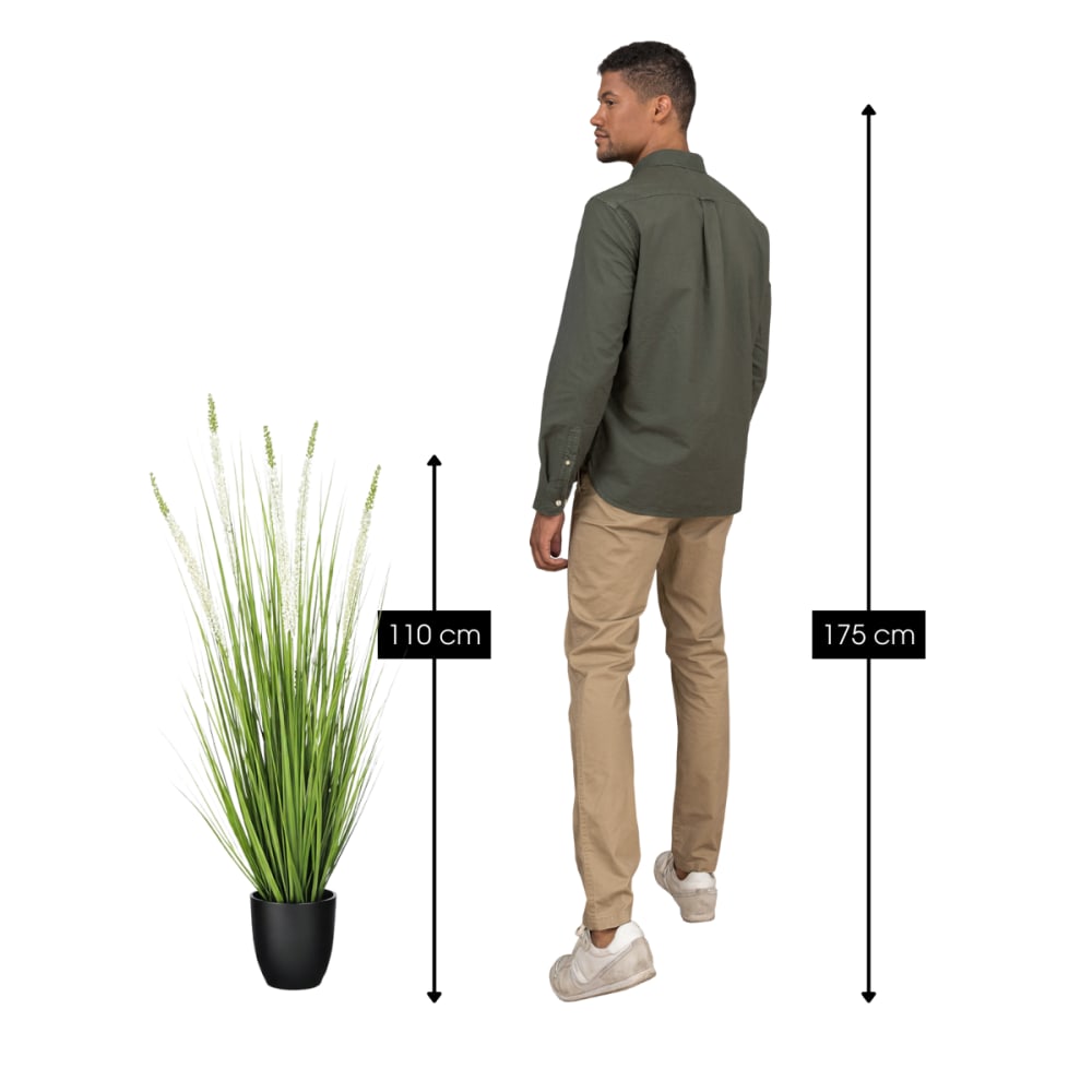 Kunstpflanze Ziergras Weiß Kunststoff H110xB35xL35cm - Maisons Du