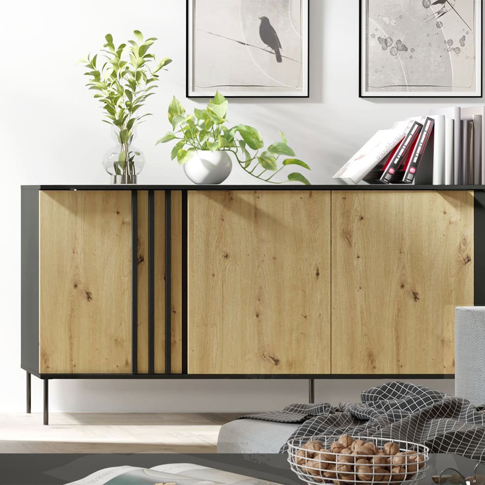Sideboard mit Türen aus MDF 165x40x92cm, schwarz - Maisons Du