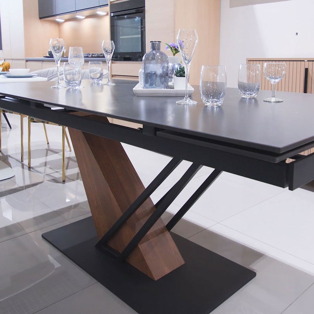 Esstisch ausziehbar aus Keramik 180-240x90x75cm, schwarzer Marmor