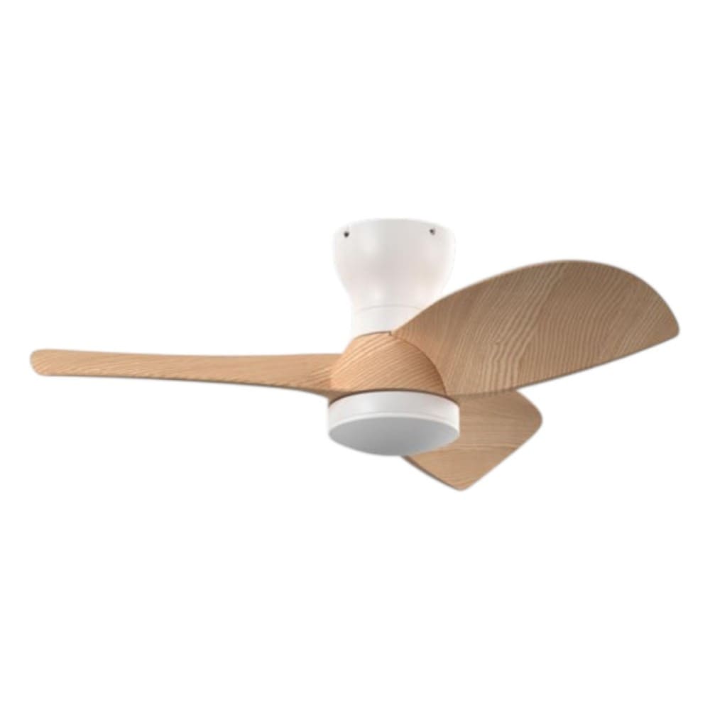 Ventilateur plafond lumineux blanc et bois