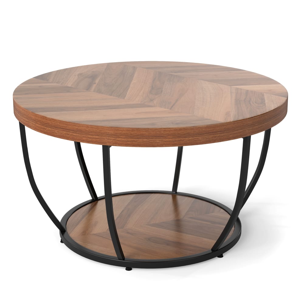 Table basse ronde à 2 niveaux avec pieds réglables marron 80 x 45 cm