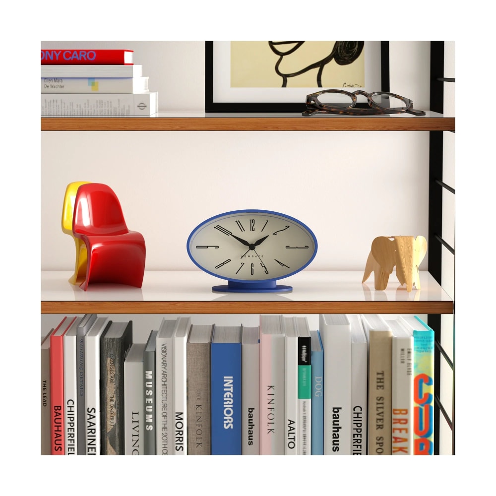 Réveil / horloge de table rétro ovale en métal bleu cobalt