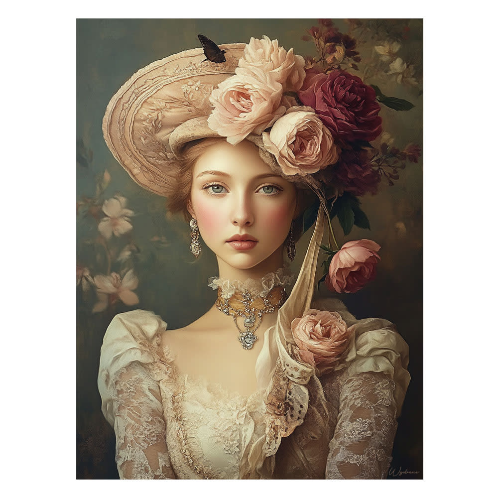 Tableau Femme fleurs - papillons
