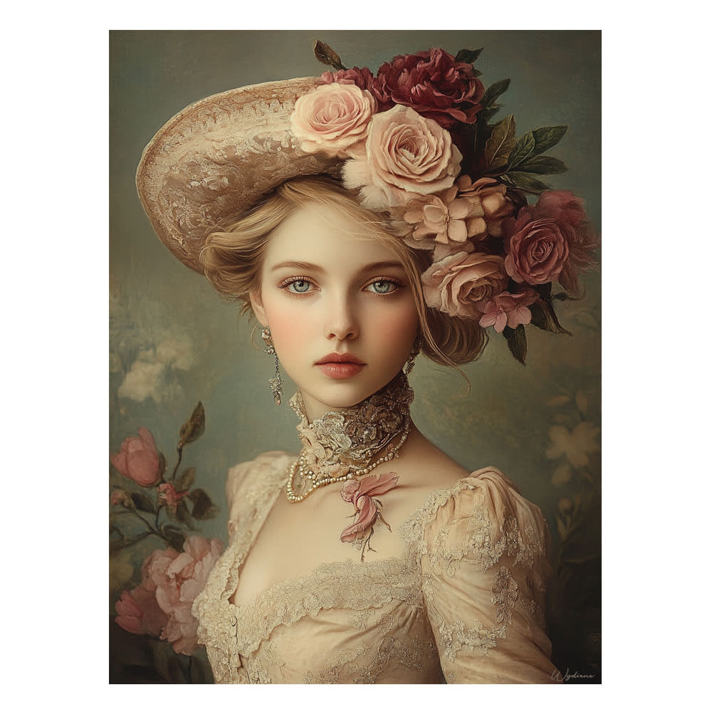 Tableau Femme avec fleurs alu-dibond multicolore 15x20 cm