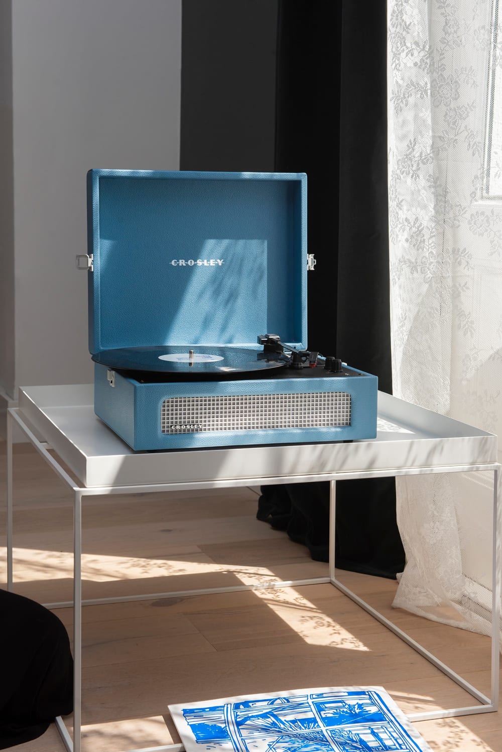 Tragbarer Plattenspieler mit Bluetooth himmelblau - Maisons Du
