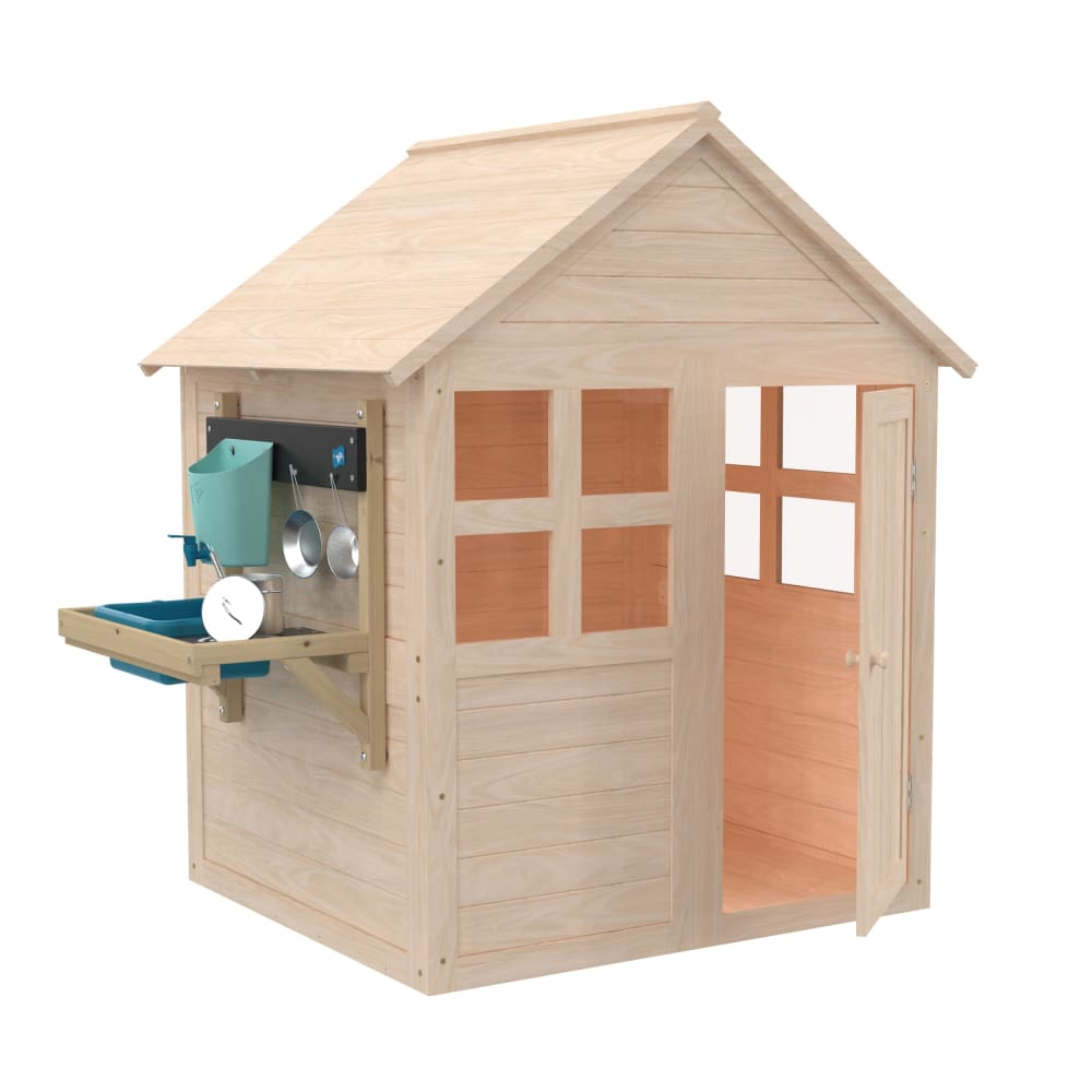 TP Toys Kinderspielhaus mit Boden und Outdoor-Küche Holz FSC Braun Braun Holz