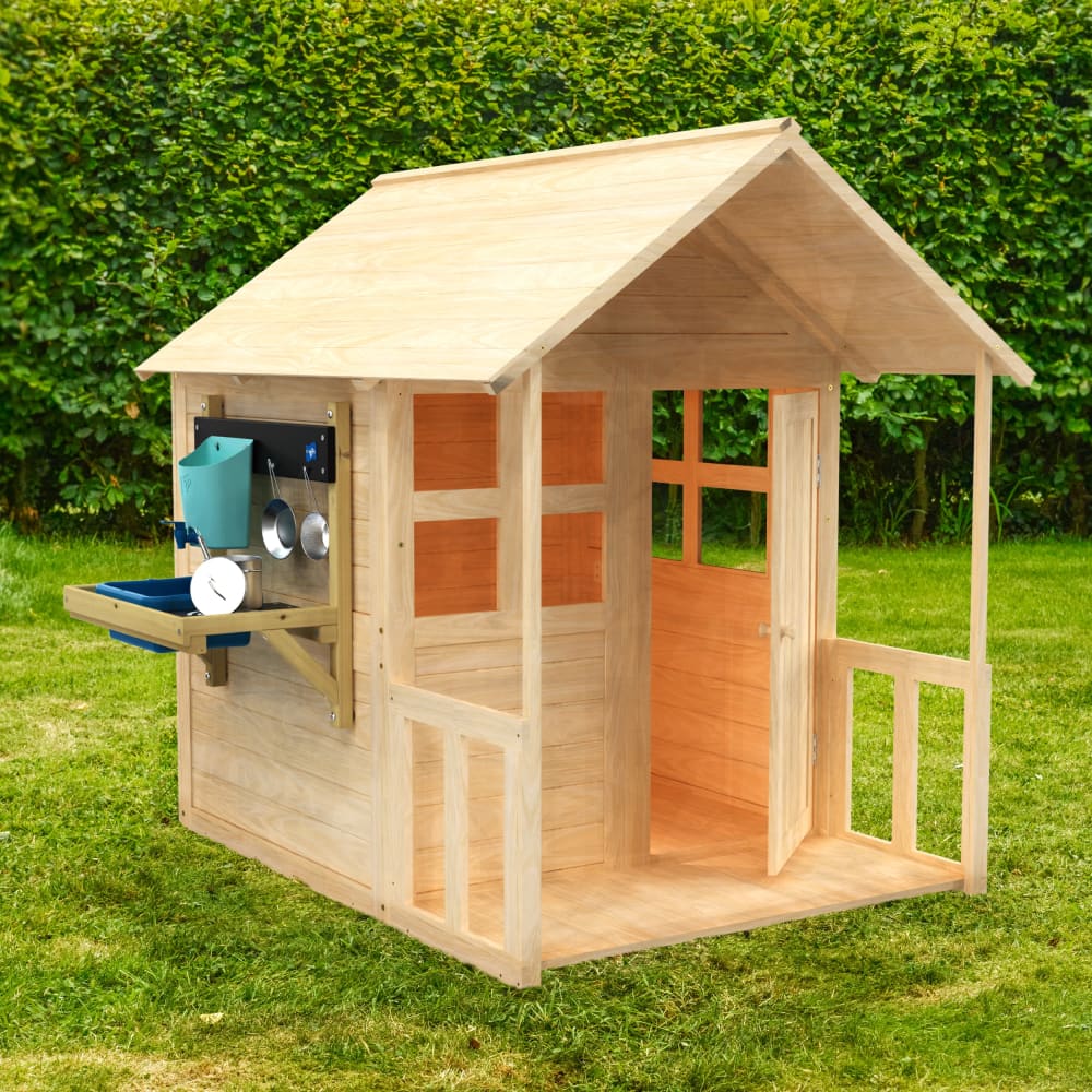 Kinderspielhaus mit Boden, Veranda und Outdoor-Küche Holz FSC®