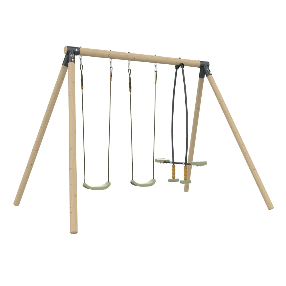 TP Toys Schaukelgestell mit 2 Schaukeln und Doppelsitz Holz H224cm Braun Braun Holz