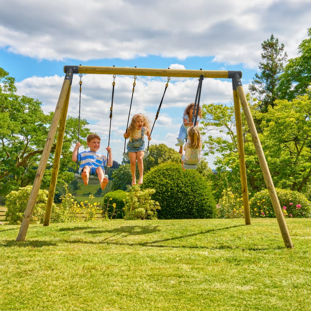 Portique 2 balançoires et vis-à-vis en bois marron H224cm