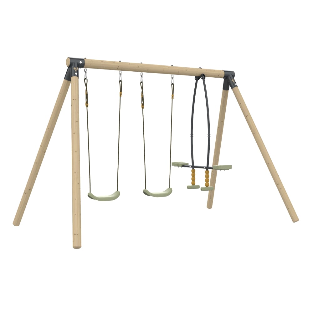 TP Toys Schaukelgestell mit 2 Schaukeln und Doppelsitz Holz H190cm Braun Braun Holz