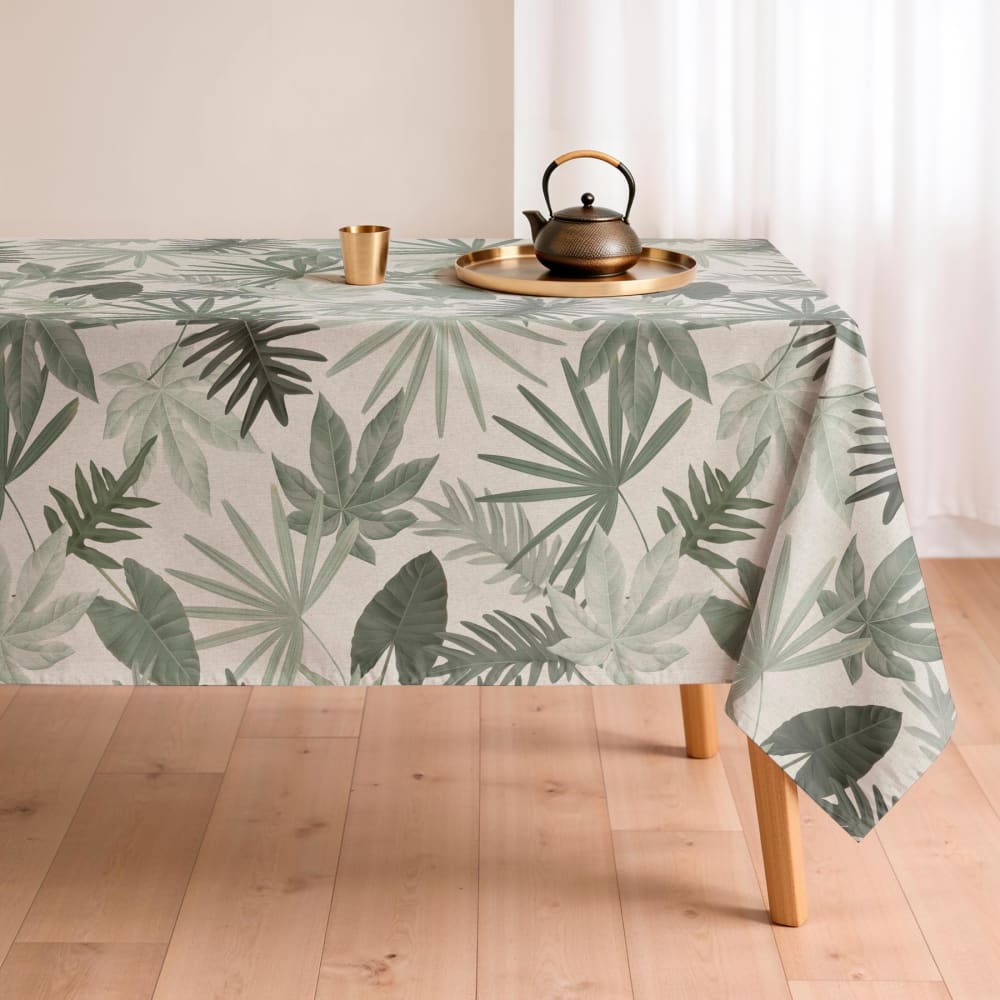 Nappe antitache en coton à feuilles tropicales vertes 155x200