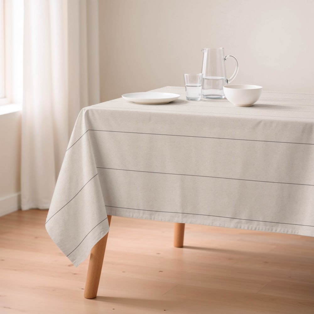 Nappe beige antitache en coton à lignes 155x100