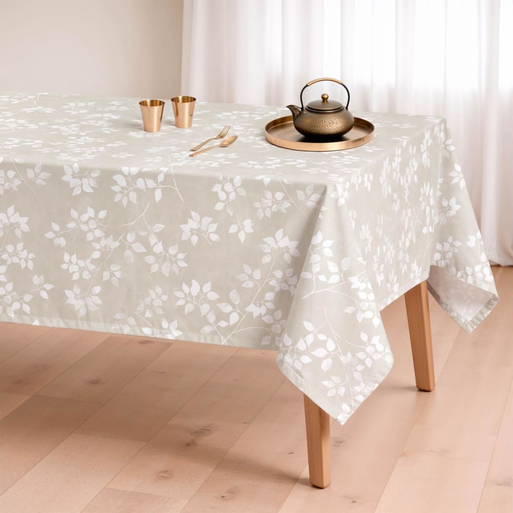 Beige fleckabweisende Tischdecke mit weißen Zweigen 155x155 -