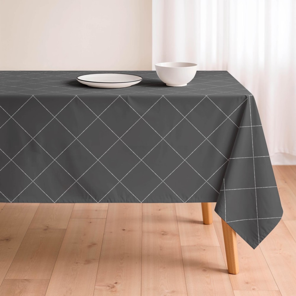 Nappe antitache en coton gris à losanges blancs 155x300