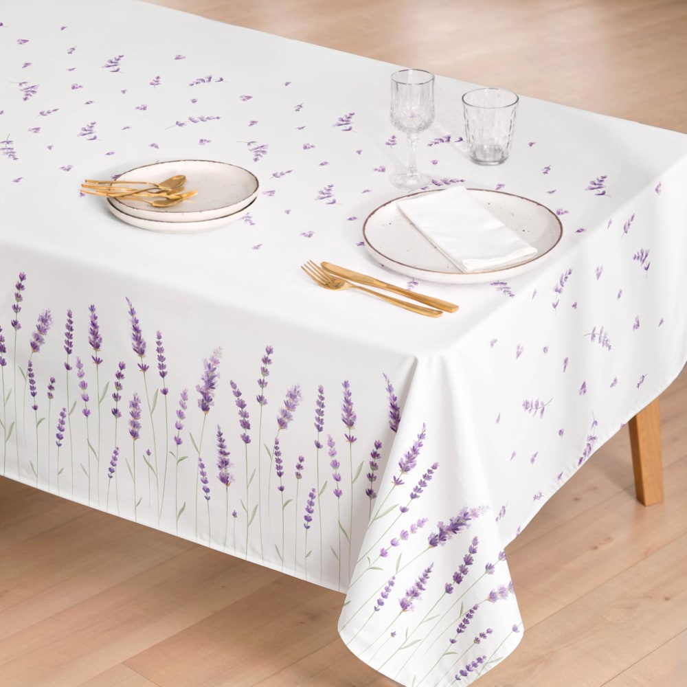 Nappe antitache en coton motif lavande 155x200