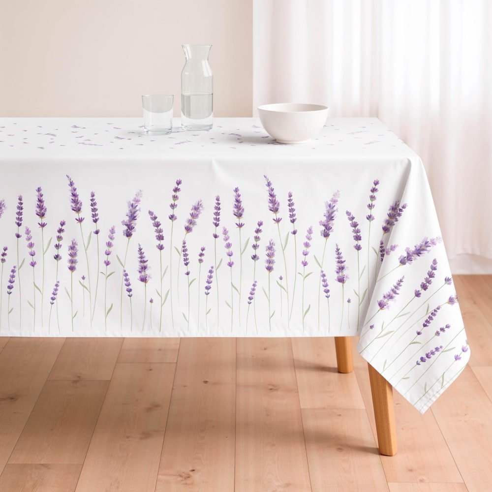 Fleckabweisende Baumwoll-Tischdecke mit Lavendel 155x155 -