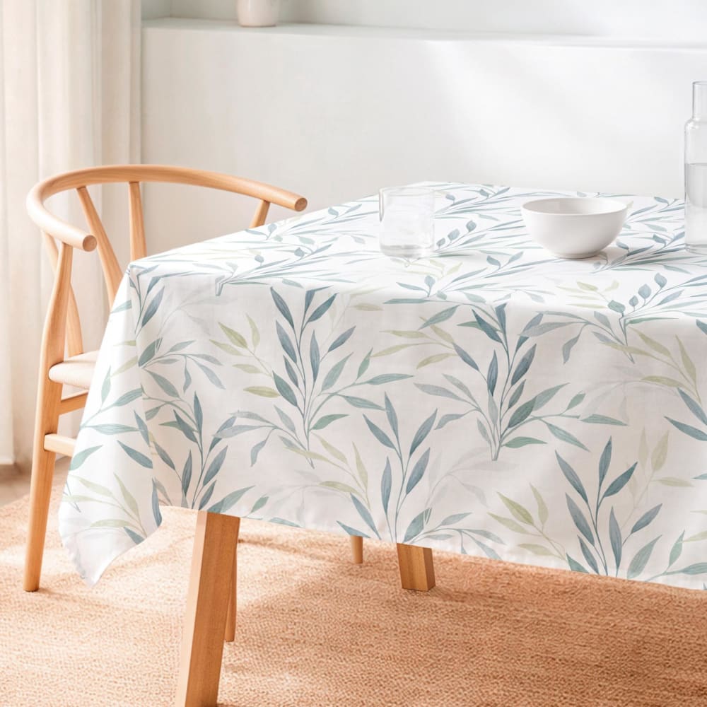 Fleckabweisende Baumwoll-Tischdecke mit Blättern 155x100 -